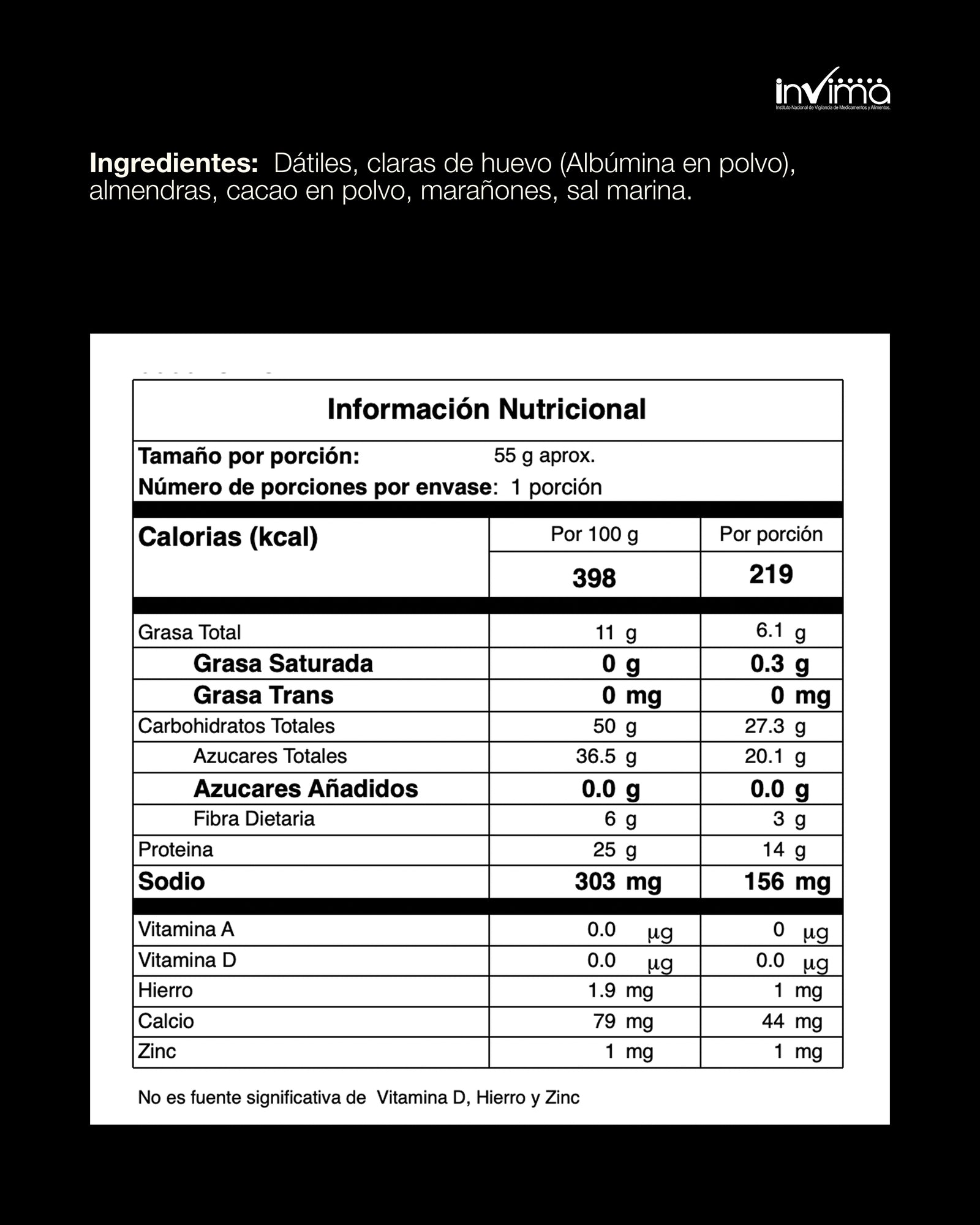 Tabla nutricional e ingredientes